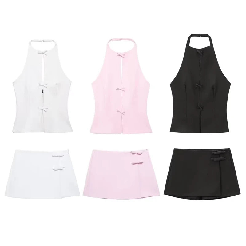Tuularose Women's Summer Bow Backless Halter Tank Top