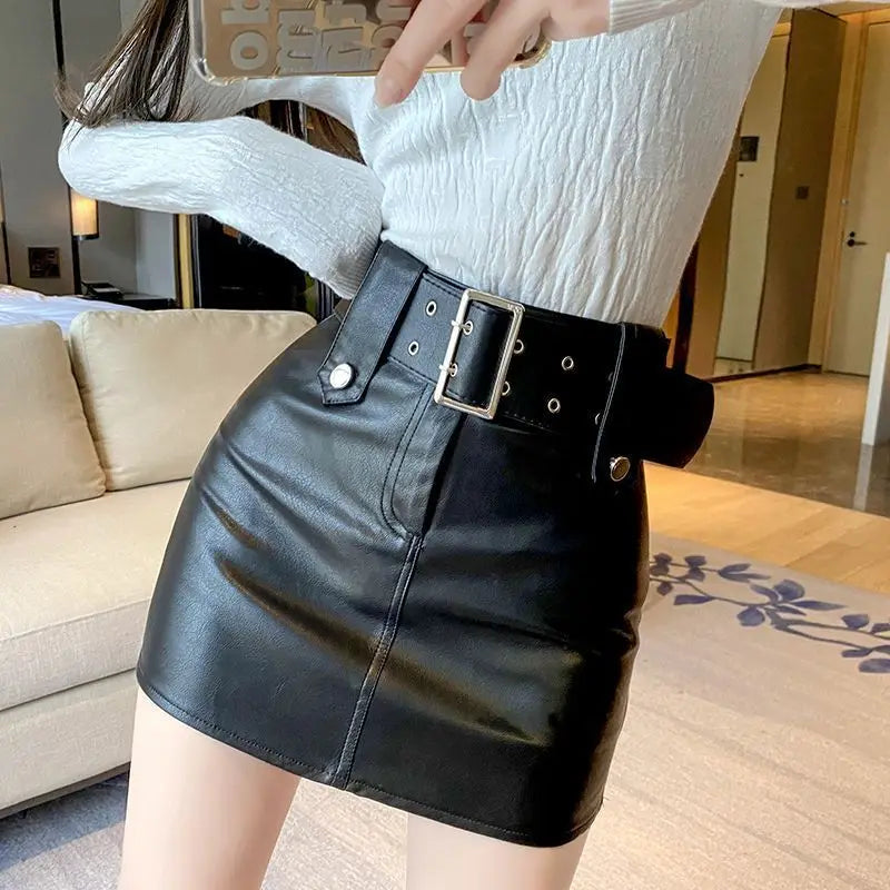 Vintage Black Leather Mini Skirt for Women by MALEY LifeStyle