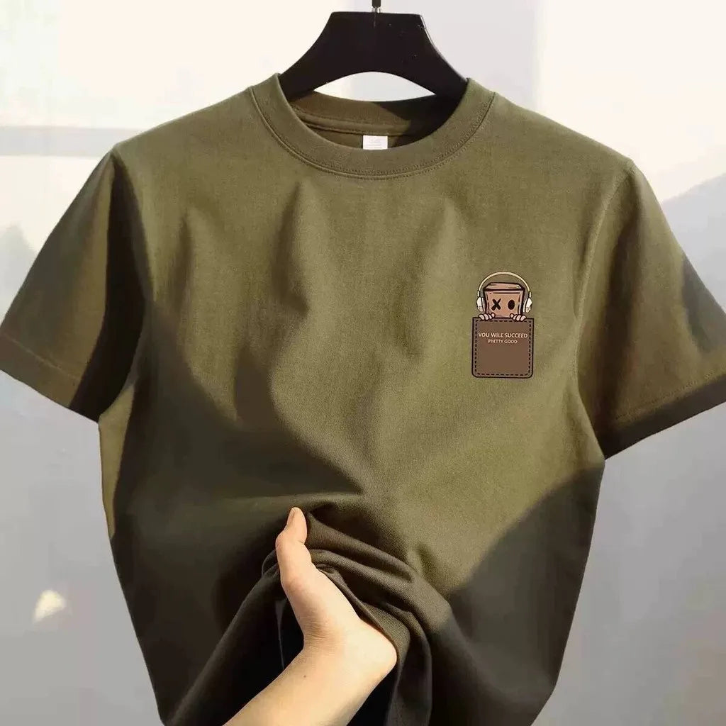 American Style Vintage Fashion Simple Design Print Cotton Men T Shirt Oversized Sports Short Sleeve Round Neck Couple Unisex Top