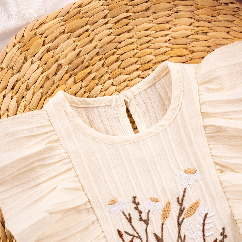 Girls' Floral Print Summer Dress with Ruffle Sleeves