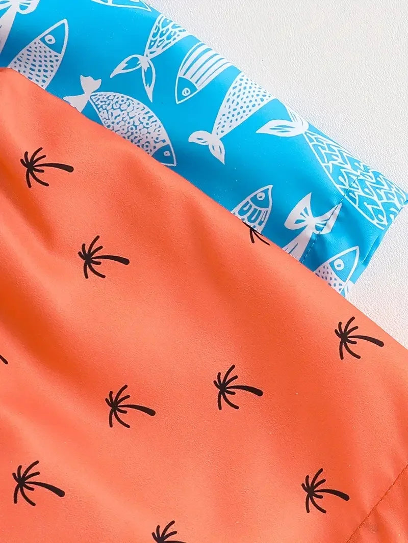 Boys Swimming Shorts Tree Print Quickdry Summer Beachwear