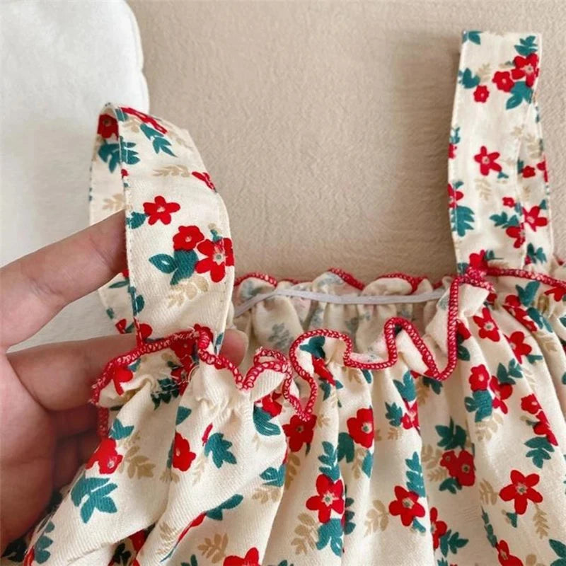 Floral Suspender Skirt and Shorts Set for Summer Girls
