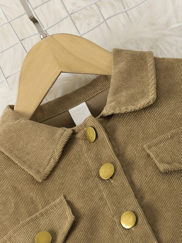 Khaki Corduroy Two-Piece Set for Girls Ages 7-13