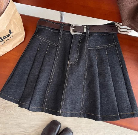 Vintage Black A-Line Skirt for Women in Imitation Denim