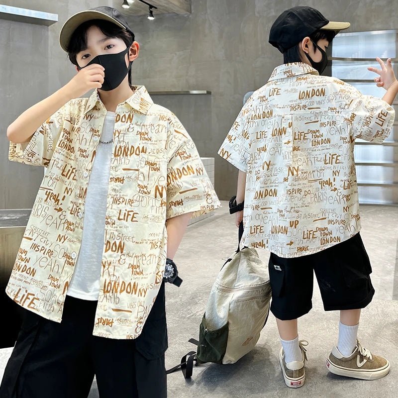 Boys Casual Summer Shirt in Cotton and Polyester Blend