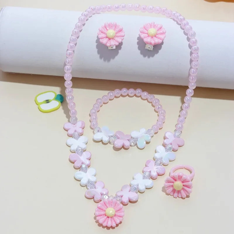 Cute Floral 5-Piece Jewelry Set for Baby Girls Aged 4-6Y