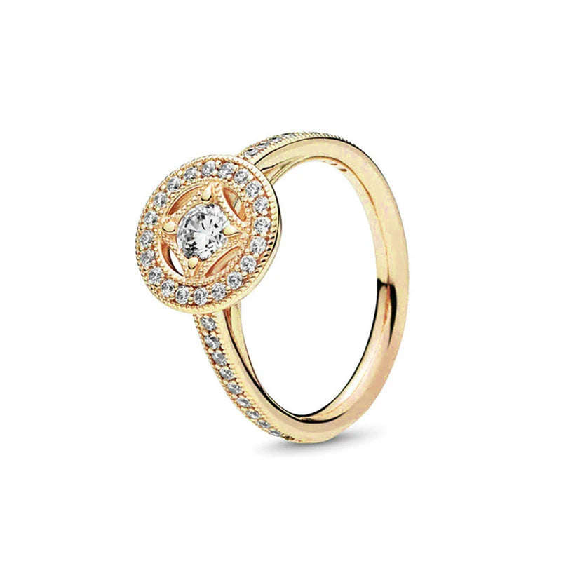 925 Silver Zircon Ring for Women - 18K Gold Plated Heart Design