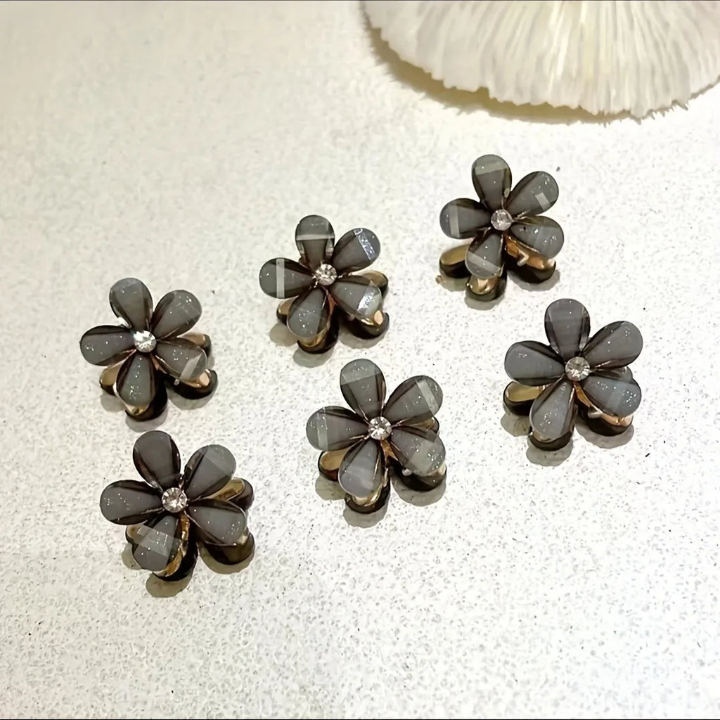 Flower Shaped Hair Grab Clips for Girls - Faux Pearl Alloy Barrettes