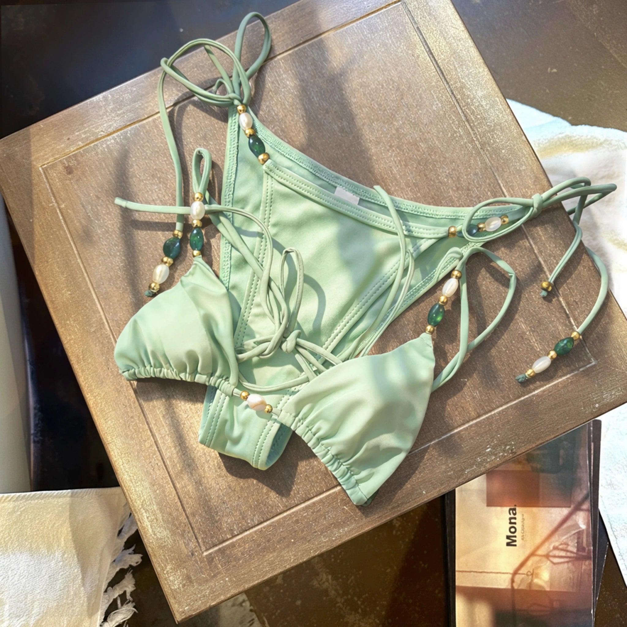 Shiny Bandeau Bikini Swimsuit for Women by MALEY LifeStyle