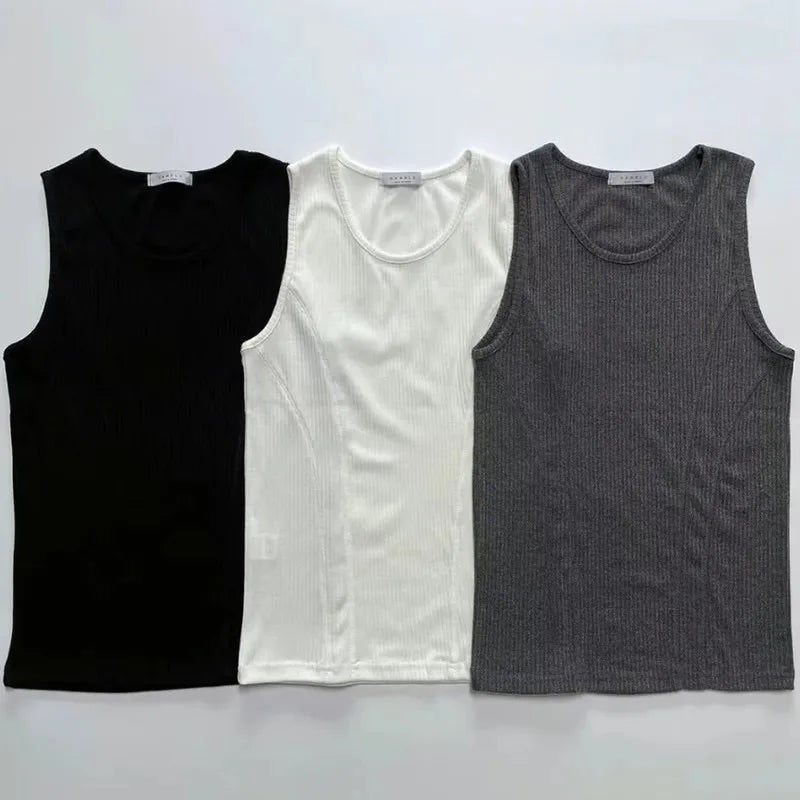 New Cotton Men's Casual Vest Solid Color Simple Fit Sports Fitness T-shirt Sumer Middle-aged Casual Sleeveless Shirt
