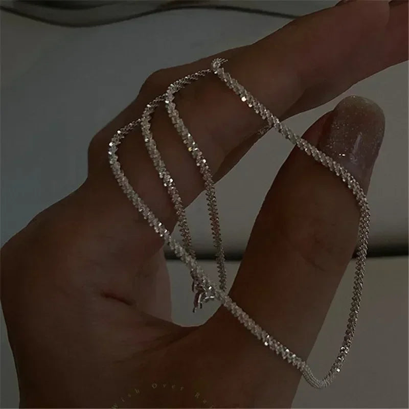 Silver Choker Necklace for Women in Water Wave Style