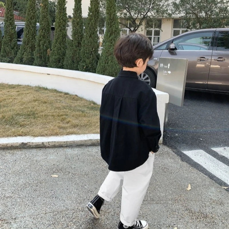 Korean Style Boys Long Sleeve Shirt in Soft Cotton