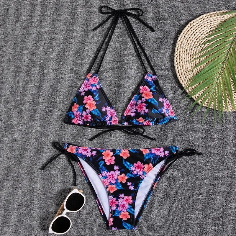 Floral Print Push Up Bikini Set for Women in Polyester Blend