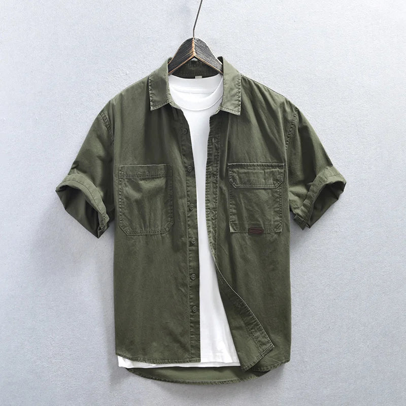 Men's Casual Summer Short Sleeve Cotton Cargo Shirt