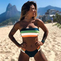 Women's High Waist Bandeau Bikini Set in Solid Polyester