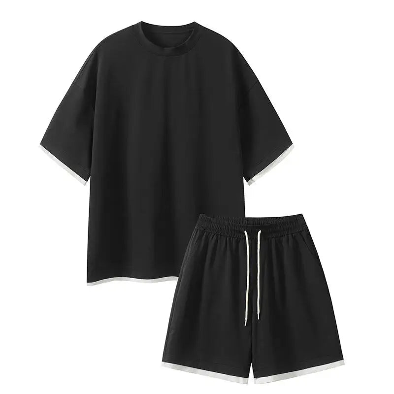 Men's Summer Solid Color 2-Piece T-Shirt and Shorts Set Casual Wear