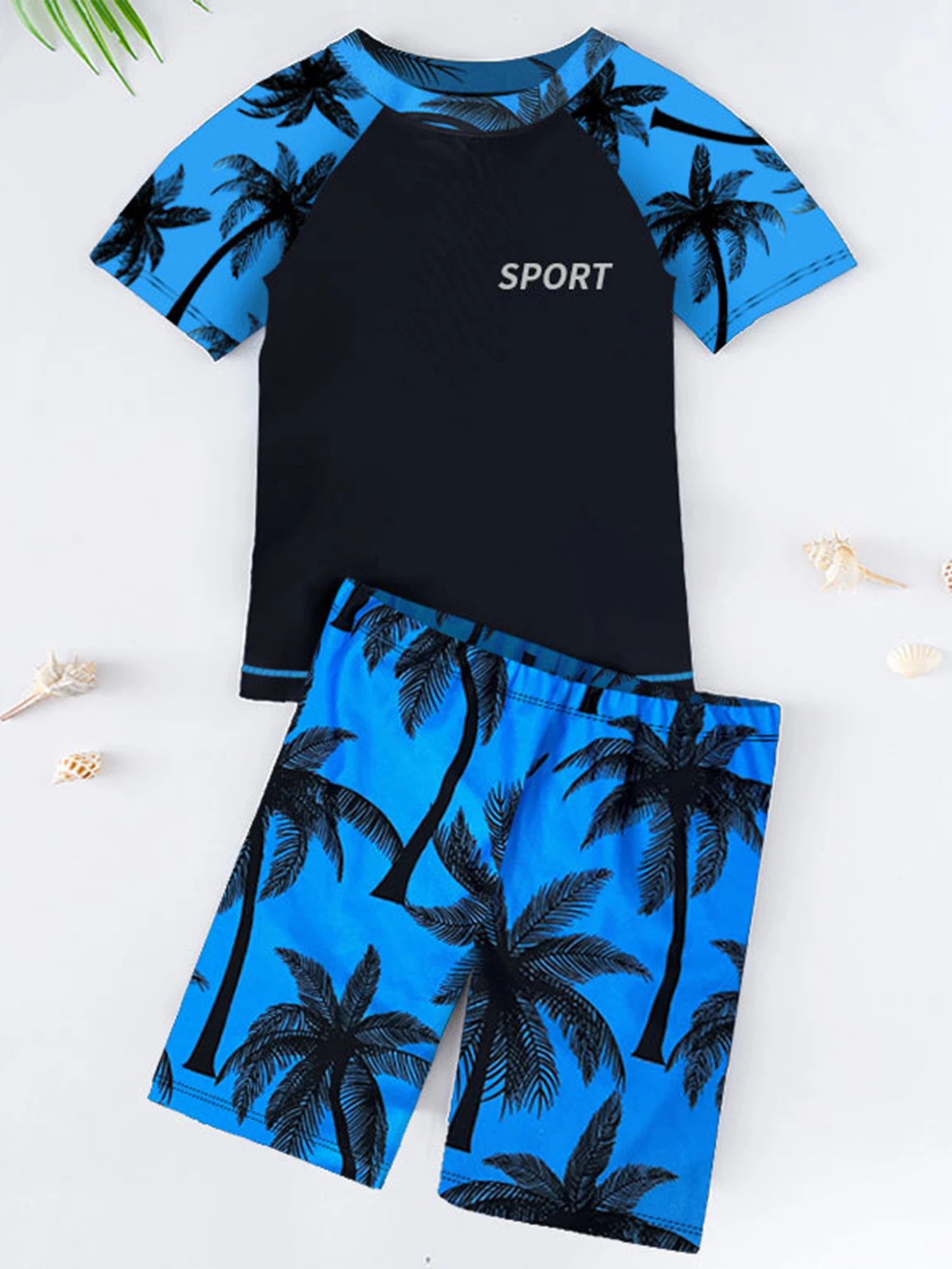 Boys 2 Piece Rash Guard Swim Set with Shorts for Summer