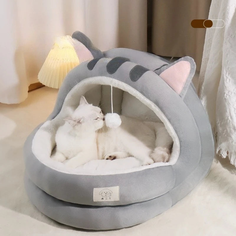 Cozy Plush Pet Cave Bed for Cats and Small Dogs