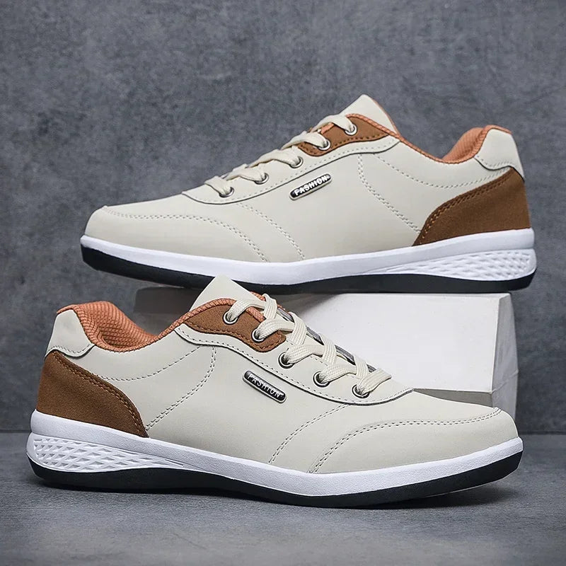 Men's Leather Casual Walking Sneakers for Spring and Autumn