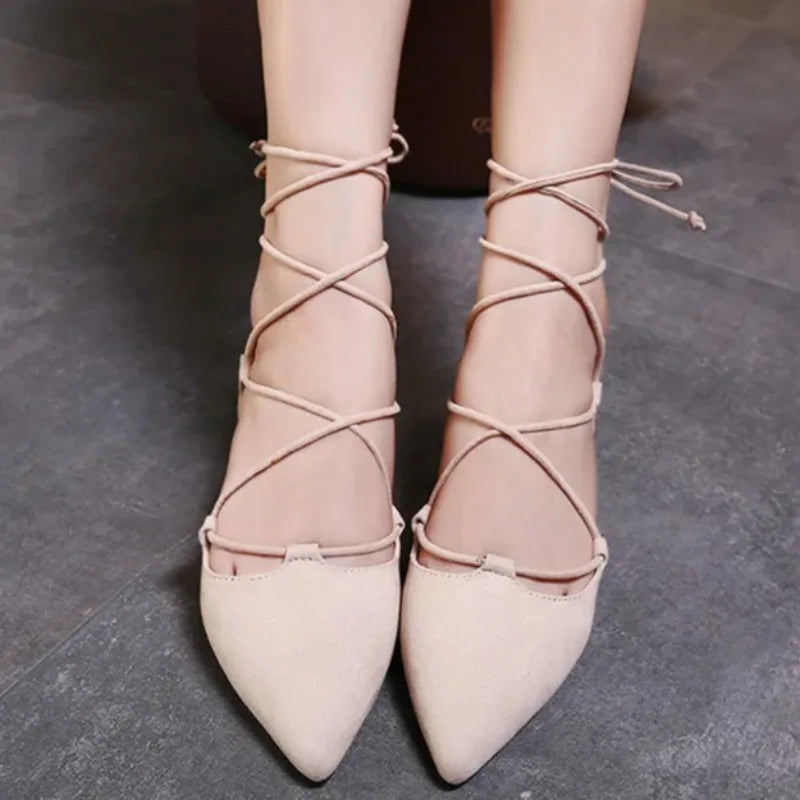 Pointed Toe Roman Sandals for Women in Flock Material