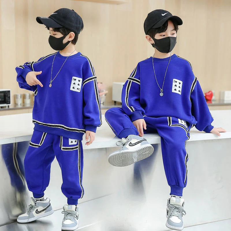 Boys Casual Sports Suit Set in Blue Black for Ages 5-12