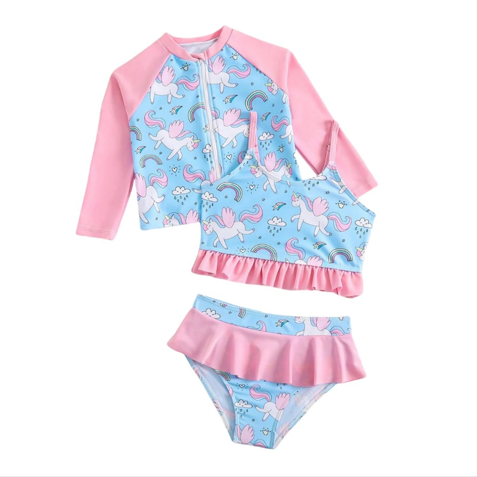 iEFiEL Girls 3-Piece Swim Set Long Sleeve Zippered Top