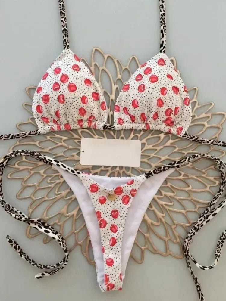 2024 Brazilian Bikini Women Suit with Cherry Print Design
