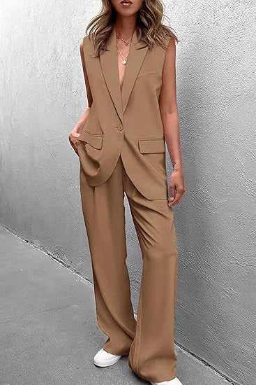 Burgundy Women's 2 Piece Sleeveless Suit Vest by MALEY LifeStyle