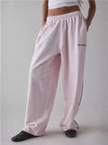 Pink Loose Casual Pants for Women in Cotton Embroidery