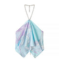 Lady Sexy Printed Backless Halter Top Chic Sleeveless Off Shoulder Irregular Loose Cropped Blouse 2026 New Vacation Beach Tops