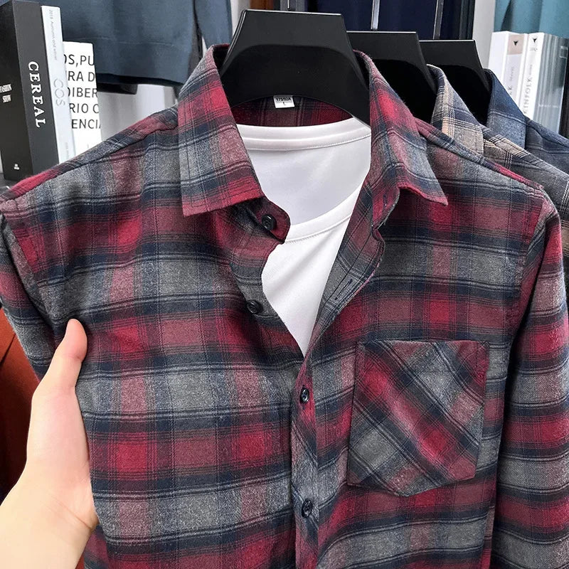 2026 Autumn New Men's Printed Striped Long Sleeved Shirt Casual Fashion Versatile Men's Top