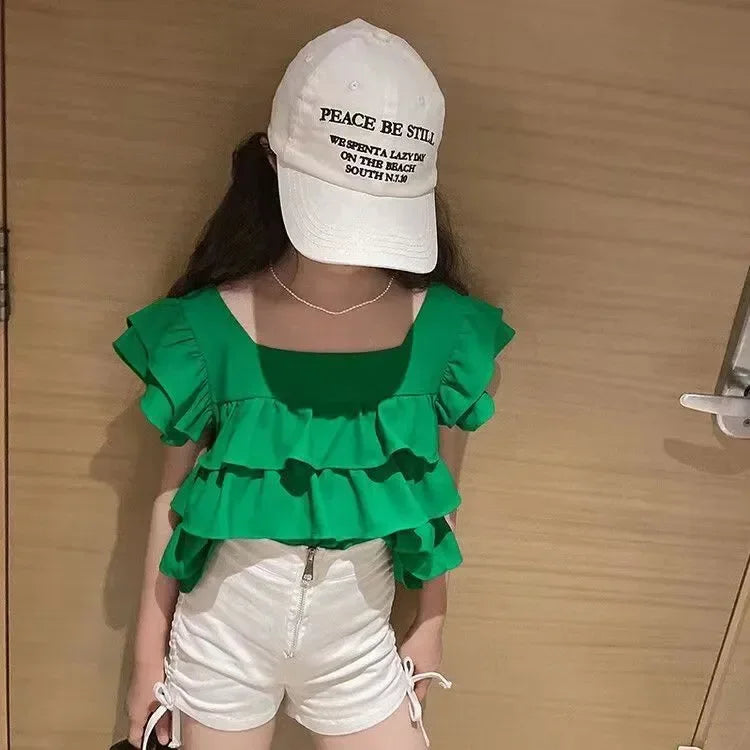 Girls Casual Cotton Ruffled Sleeveless Summer Blouse
