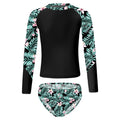 Kids Girls Long Sleeve Print Swimwear with Briefs for Beach