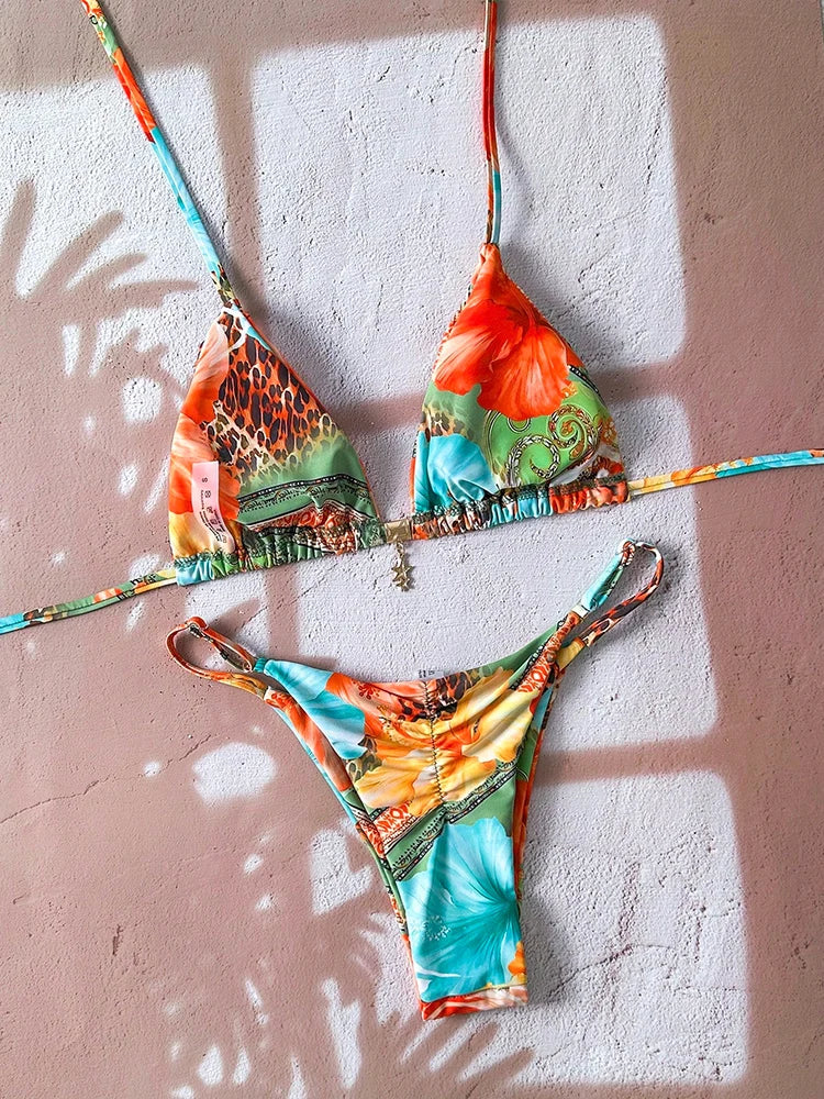 Leopard Print Micro Bikini Set for Women in Terylene