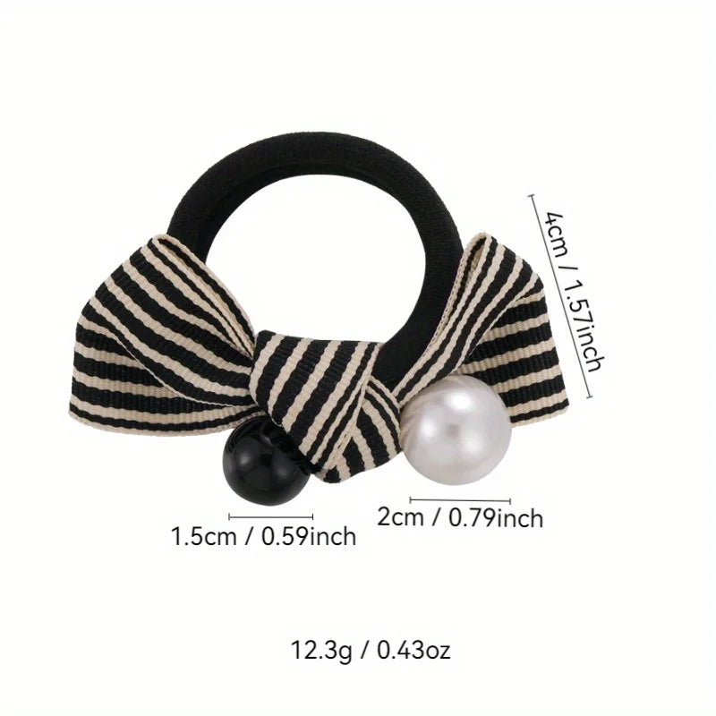 Pearl Striped Bow Scrunchies for Women Summer Headwear