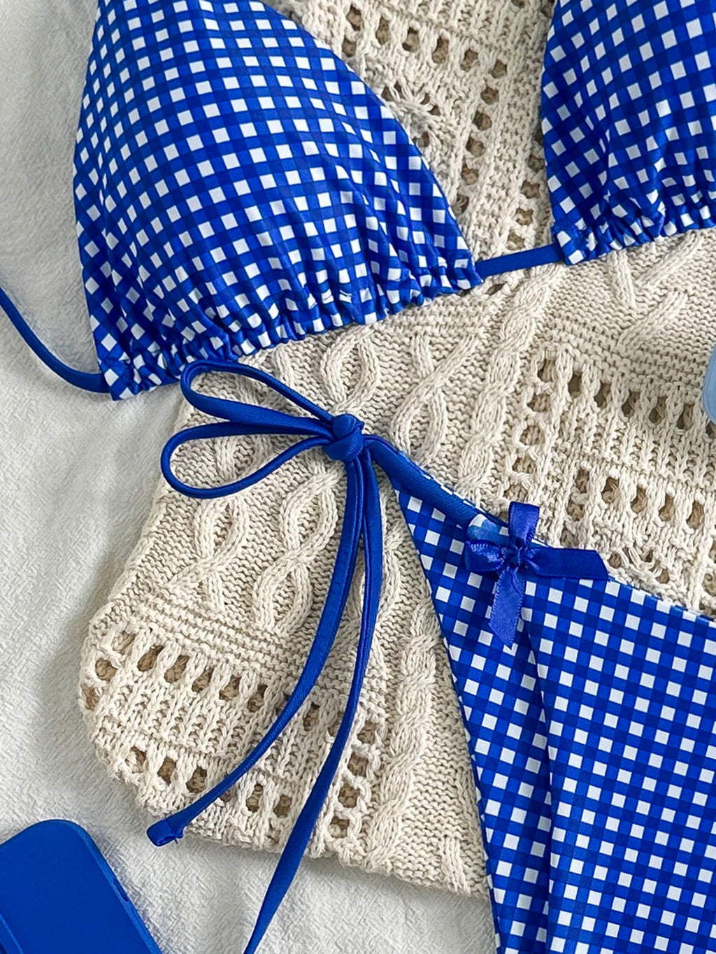 Women's Blue and White Plaid Two-Piece Bikini Set