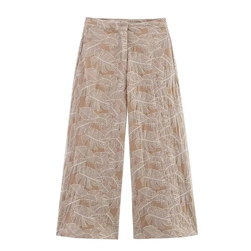 Klkxmyt Women Embroidery Crop Top and Wide Leg Trousers Set