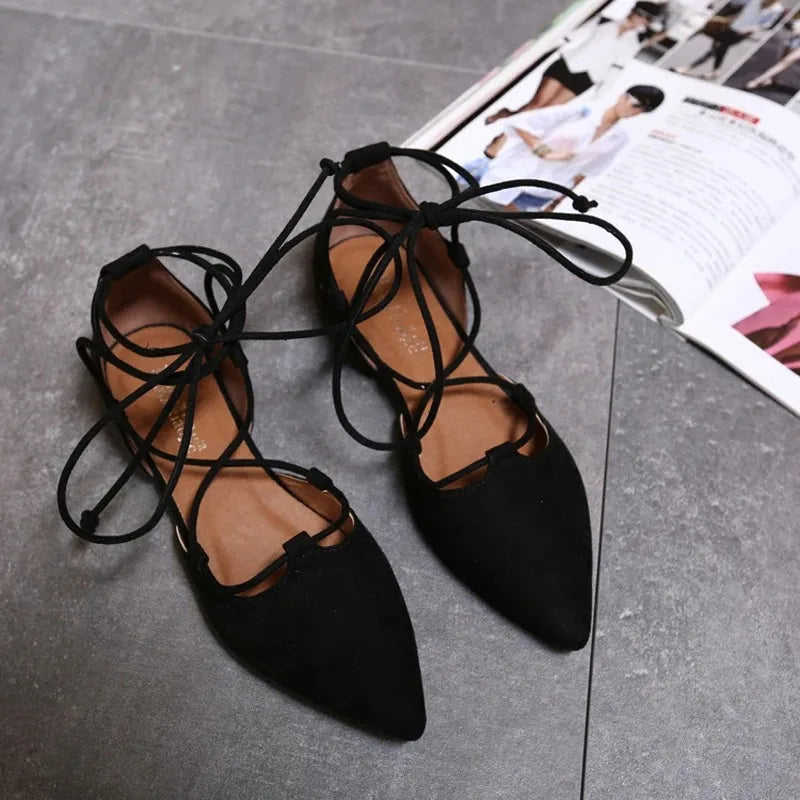 Pointed Toe Roman Sandals for Women in Flock Material
