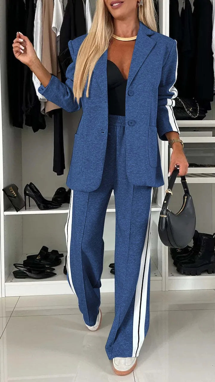 Btsukimi Women's Color Block Blazer and Wide Leg Pants Set