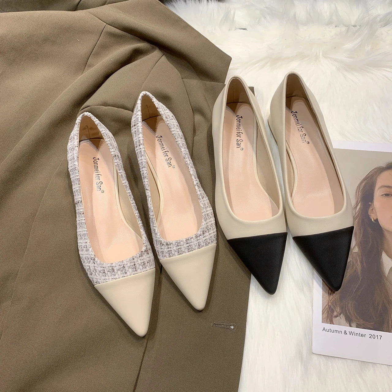 Flat Shoes for Women 2023 New Spring  Autumn Temperament Pointed Flat Heel Ladies Shoes for Women Matching Large Size 41