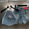Rose Tank Top and Elastic Waist Shorts Set for Girls