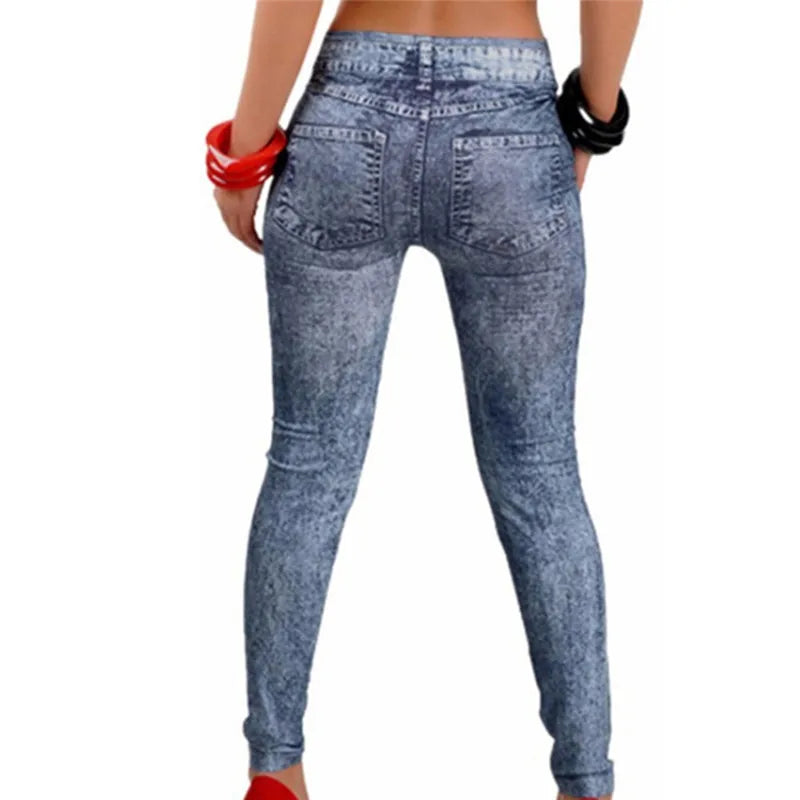 Women Plus Size Stretch Denim Faux Jean Pants in Blue