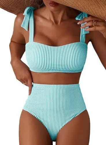 Striped High Waisted Bikini Set for Women by MALEY LifeStyle