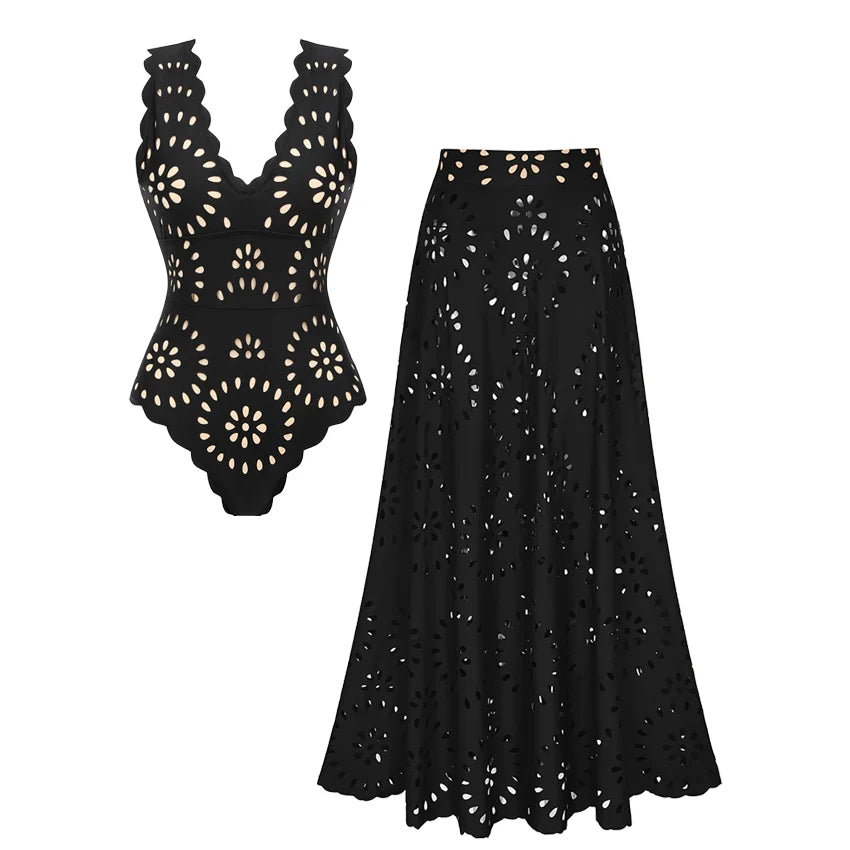 Elegant Women Deep V Neck Swimsuit Set for Summer 2026