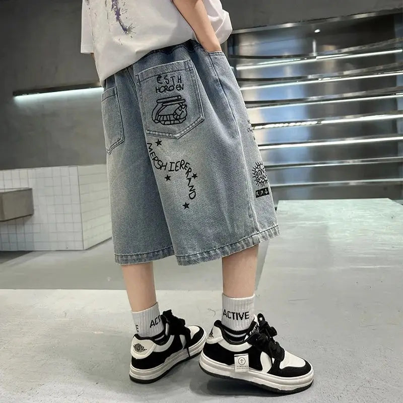 Boys' Casual Summer Jeans with Elastic Waist for Ages 7-13