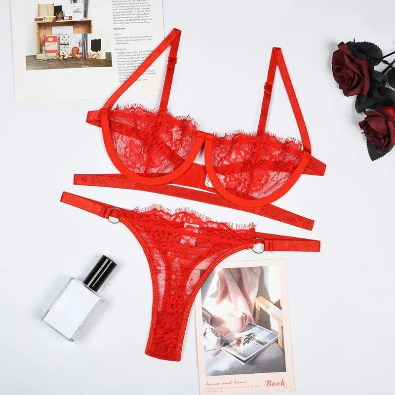 Lace Transparent Bra and Brief Set for Women by UXST