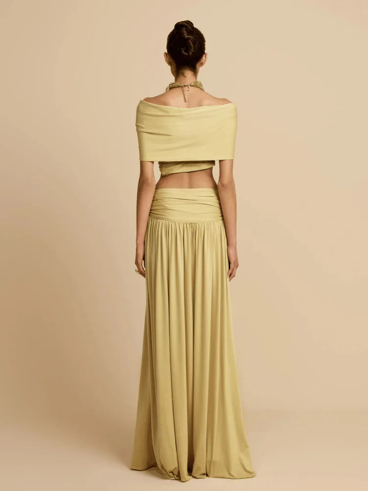 Stylish Women's Two Piece Outfit with High Waist Draped Skirt