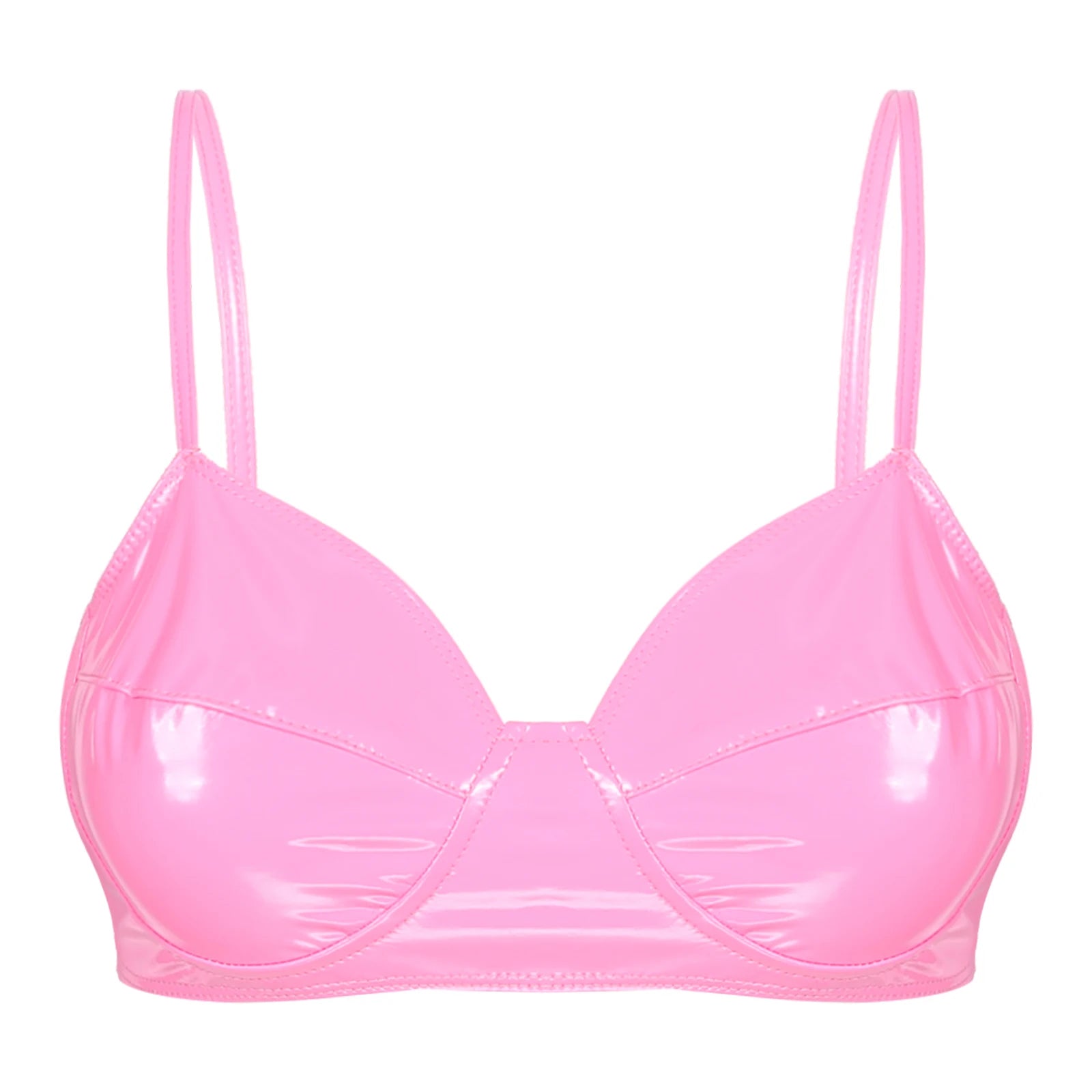 Black Faux Leather Wire Free Bra Top for Women