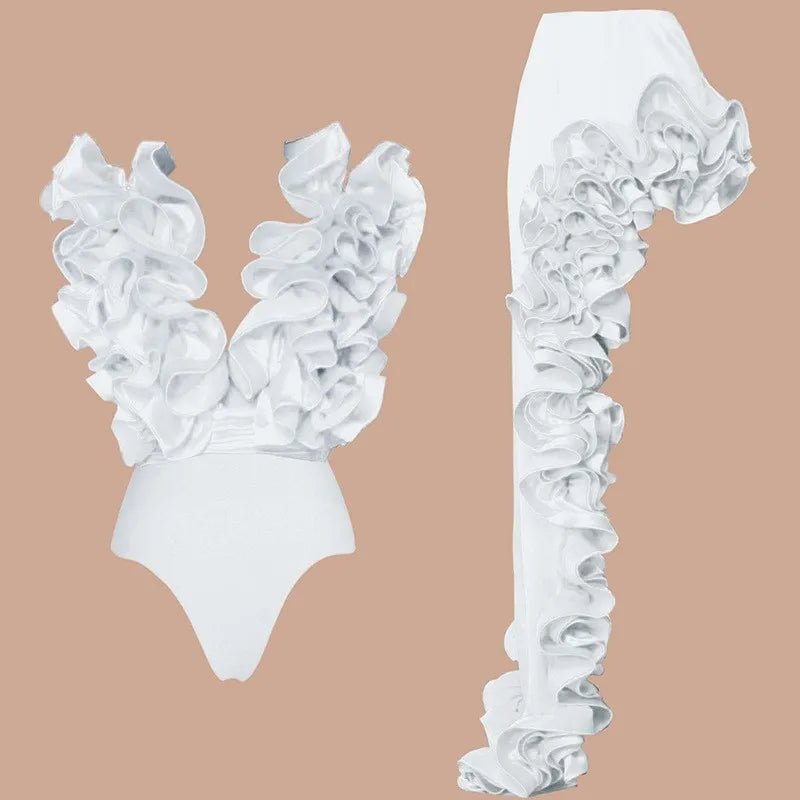 Ruffle Print Bikini Bodysuit Swimwear for Women