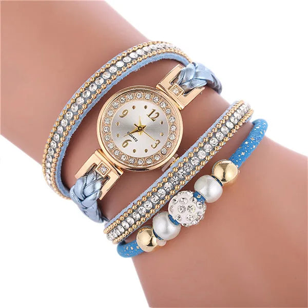 RUNERR Women's Leather Wrap Around Bracelet Watch Fashion